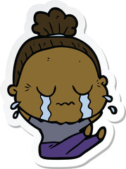 sticker of a cartoon crying old lady