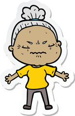sticker of a cartoon annoyed old lady