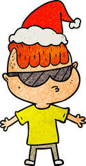 textured cartoon of a boy wearing sunglasses wearing santa hat