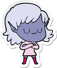 sticker of a happy cartoon elf girl