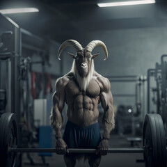 Fototapeta na wymiar A buff Goat at the Gym, a Goat working out, Generative Ai