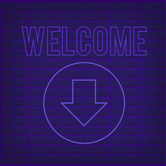Neon poster welcome on blue wall background. Vector illustration
