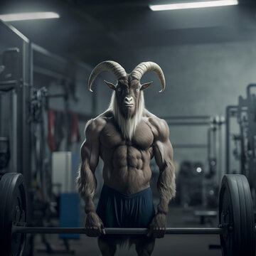A buff Goat at the Gym, a Goat working out, Generative Ai