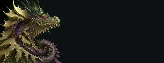 Obraz premium Dragon Fractal Background on black - AI Generative