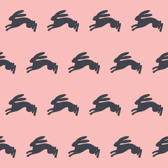 Seamless vector pattern with silhouettes of bunnies on pink. Easter endless background, wrapping paper. Minimalist design.