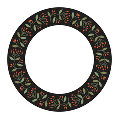 Elegant vector wreath. Floral circle frame, design element for invitations, greeting cards, posters, and blogs. Delicate branches and leaves.
