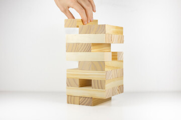 Wooden Building Blocks Structure (Broken Apart) (Adding Piece to Top)