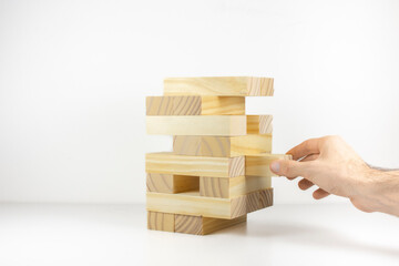 Wooden Building Blocks Structure (Broken Apart) (Removing Center Piece)
