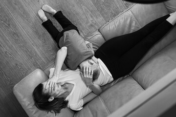 Tired exhausted mother at home 