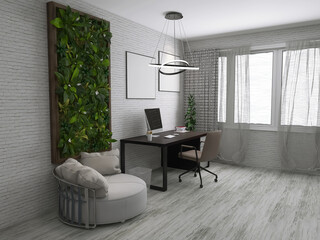 Living room design, 3d render, 3d illustration