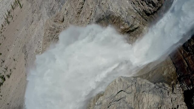 Takakkaw Fall in Yoho National park drone close view