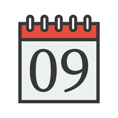 Day calendar with date 09. Date icon for Event schedule date. Meeting appointment time. Agenda plane. Simple flat calendar dates Icon.