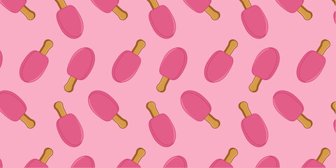 Popsicle, pattern, strawberry ice cream vector flat illustration