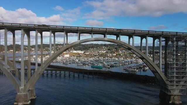 Drone Aerial Yaquina Bay Bridge Scaffolding Restoration Newport Oregon Coast Video 04