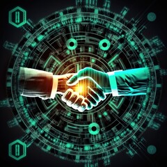 Handshake on the background of financial prosperity and financial assets. AI
