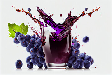 Abstract composition glass of grape juice with splashes on studio background, ai - obrazy, fototapety, plakaty