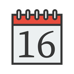 Day calendar with date 16. Date icon for Event schedule date. Meeting appointment time. Agenda plane. Simple flat calendar dates Icon.