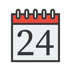 Day calendar with date 24. Date icon for Event schedule date. Meeting appointment time. Agenda plane. Simple flat calendar dates Icon.