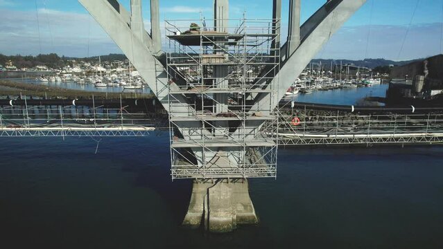 Drone Aerial Yaquina Bay Bridge Scaffolding Restoration Newport Oregon Coast Video 12