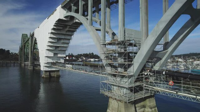 Drone Aerial Yaquina Bay Bridge Scaffolding Restoration Newport Oregon Coast Video 13