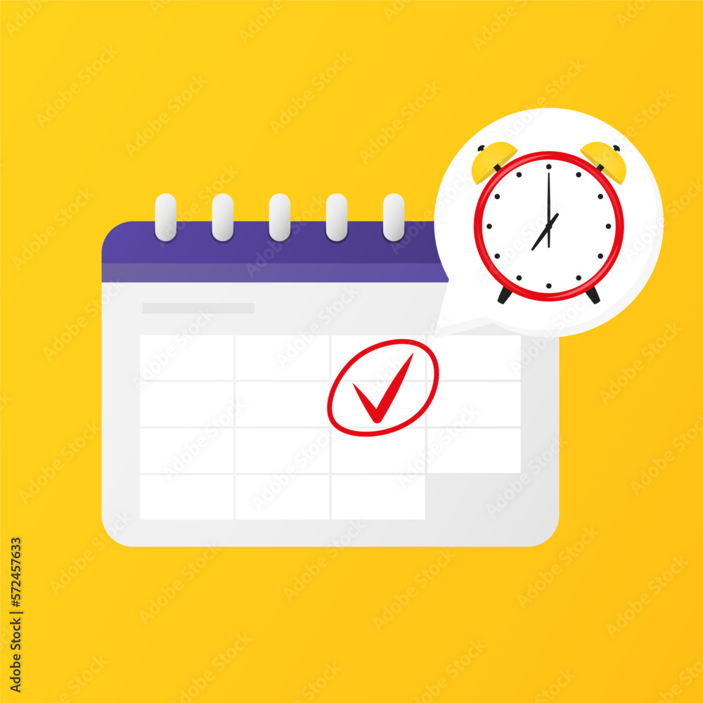 Poster Calendar table stands with the deadline date and a clock symbolizing the ending time. vector icon in flat style. 