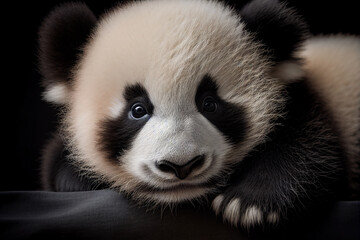 Obraz premium cute baby panda in closeup, background out of focus made with Generative AI