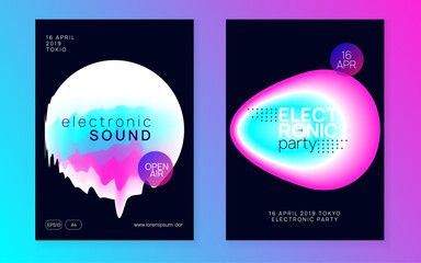 Techno Party. Cool Sound Fest. Graphic Pattern For Presentation Shape. Electronic And Exhibition Template. Jazz Effect For Invitation. Purple And Blue Techno Party