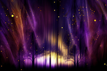 Mystical and Magical Purple and Yellow Lights Background, Wallpaper, Tree Silhouettes
