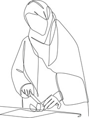 One continuous line drawing of a girl cooking for iftar food. Girl activity at Ramadhan. Ramadhan activity minimalist concept. Ramadhan, vector graphic design illustration.