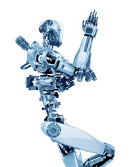 super robot is doing a namaste pose side view