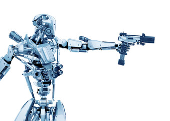 super robot is pointing a pistol