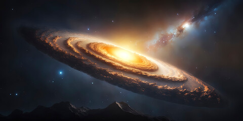 Bright spiral galaxy with stars in space. Galaxy Andromeda sci-fi high quality space wallpaper. AI-Generated