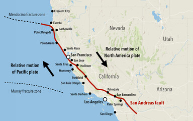 Map of the San Andreas fault in California - obrazy, fototapety, plakaty