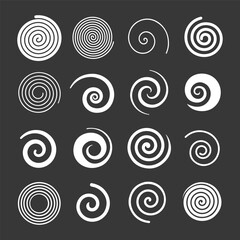 Set of simple spirals. Swirl motion twisting circles design element set isolated vector icons