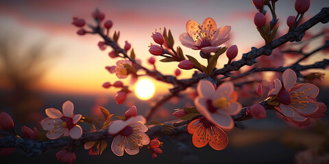 red plum tree Blossoms. AI-Generated