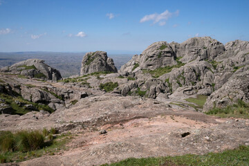 Fototapeta na wymiar View of the rock massif The Giants, seen from the top of the hill. 