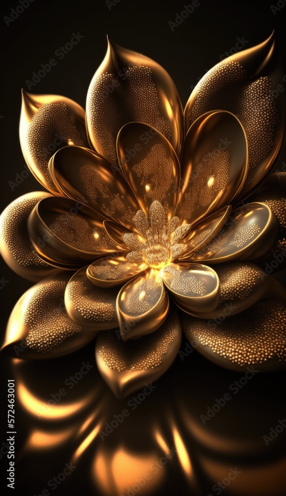 Wall mural 3D Illustration of Blossoms and Golden Leaves, generative ai