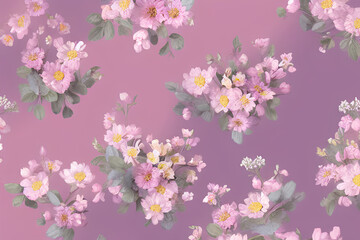 Obraz na płótnie Canvas arrangements with flowers of spring, summer, pastel colors, retro, bouquets, lilac gradient background. Generative AI