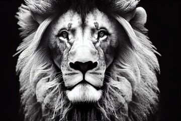 Regal Lion in Black and White, generative ai - obrazy, fototapety, plakaty