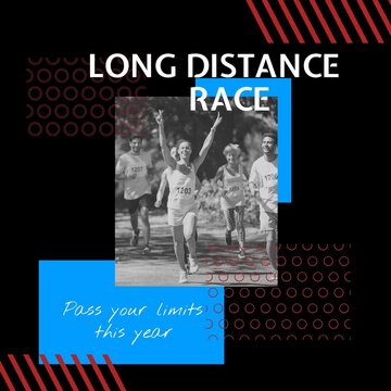 Composition of long distance race, pass your limits this year texts over diverse people running
