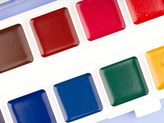 Paints for drawing closeup. View from above