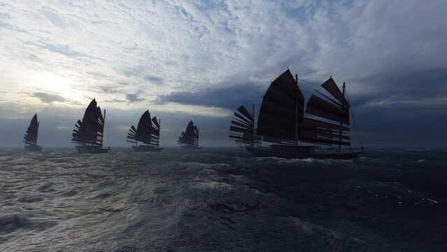 Ancient China Ships 3D Video Animation