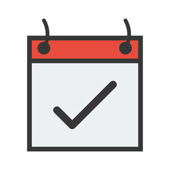 Day calendar with correct, book, right, tick, true symbol. Date icon for Event schedule date. Meeting appointment time. Agenda plane. Simple flat calendar dates Icon.
