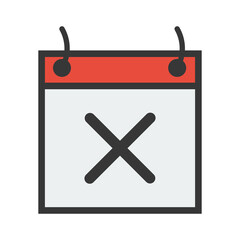 Day calendar with wrong, cross, cancel, false symbol. Date icon for Event schedule date. Meeting appointment time. Agenda plane. Simple flat calendar dates Icon.