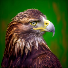 Obraz premium Eagle closeup on a green background generative ai