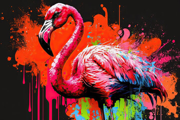 Flamingo in Pop Art Style: A Bold and Colorful Portrait of a Tropical Bird