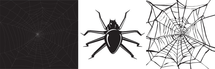 A spider with a web of two variants. The vector is editable.