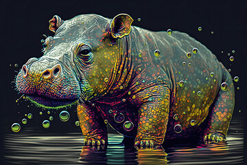 The Adorable Baby Hippo: A Pop Art-Inspired Portrait Full of Fun and Color