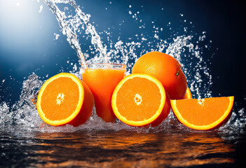 Fototapeta na wymiar sliced orange with a splash and a splash of water