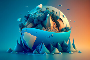 Illustration showing climate change on earth. Globe, landscape and disasters. Generative AI - obrazy, fototapety, plakaty